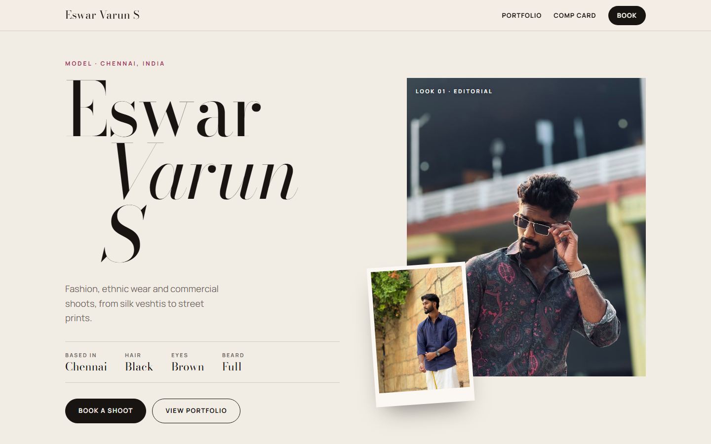Eswar Varun S modelling portfolio home page