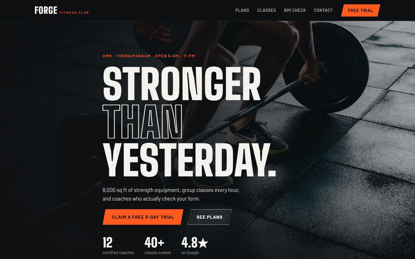 Forge Fitness Club home page