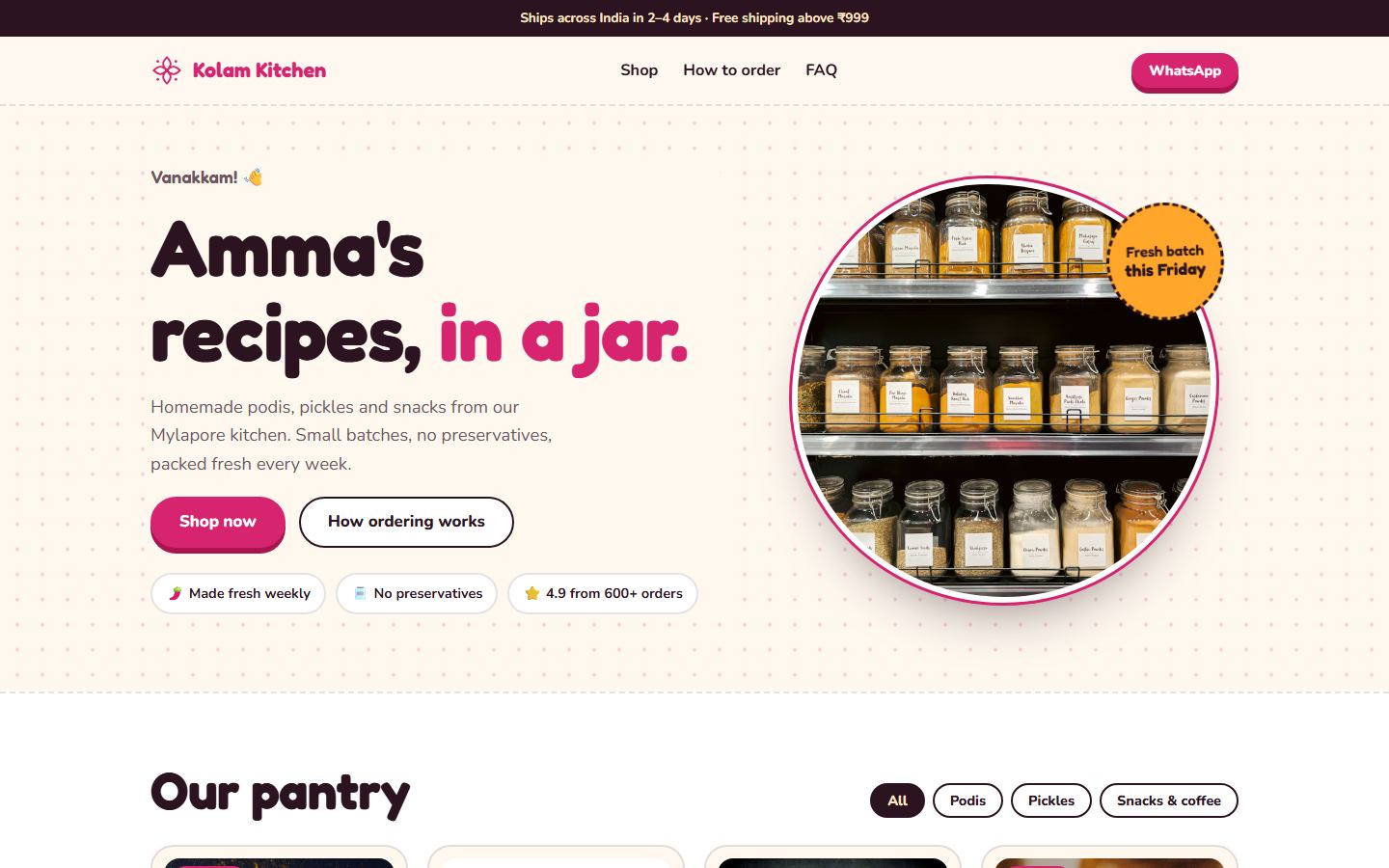 Kolam Kitchen shop home page