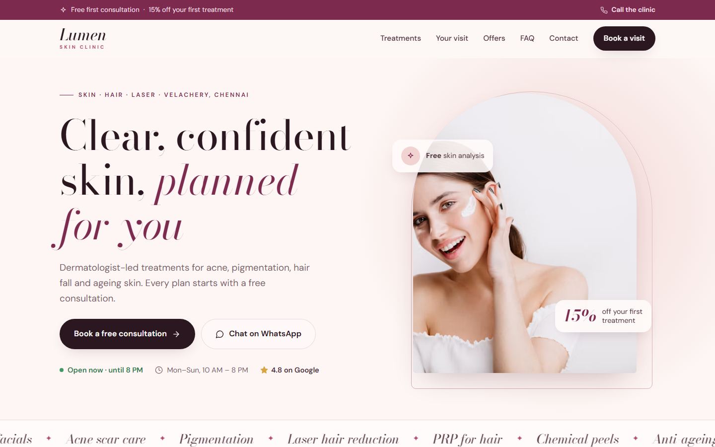 Lumen Skin Clinic home page